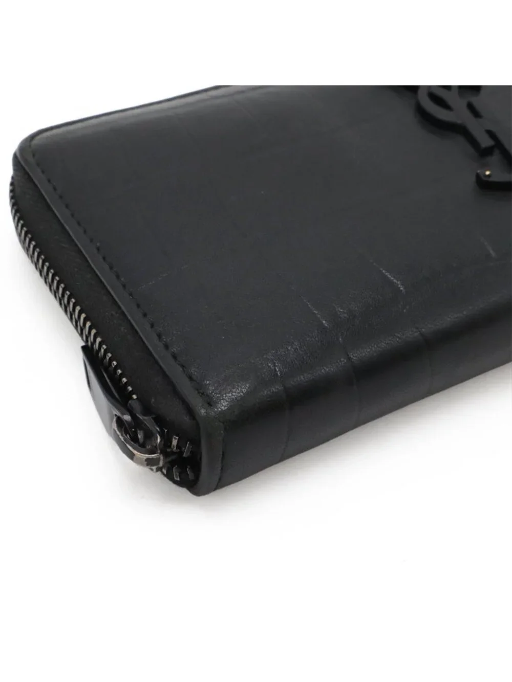 Saint Laurent Paris YSL Yves Zip Around Wallet Croco Like Leather Black - Picture 3 of 9